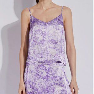 NWOT GANNI heavy satin Purple & White floral skirt and tank set